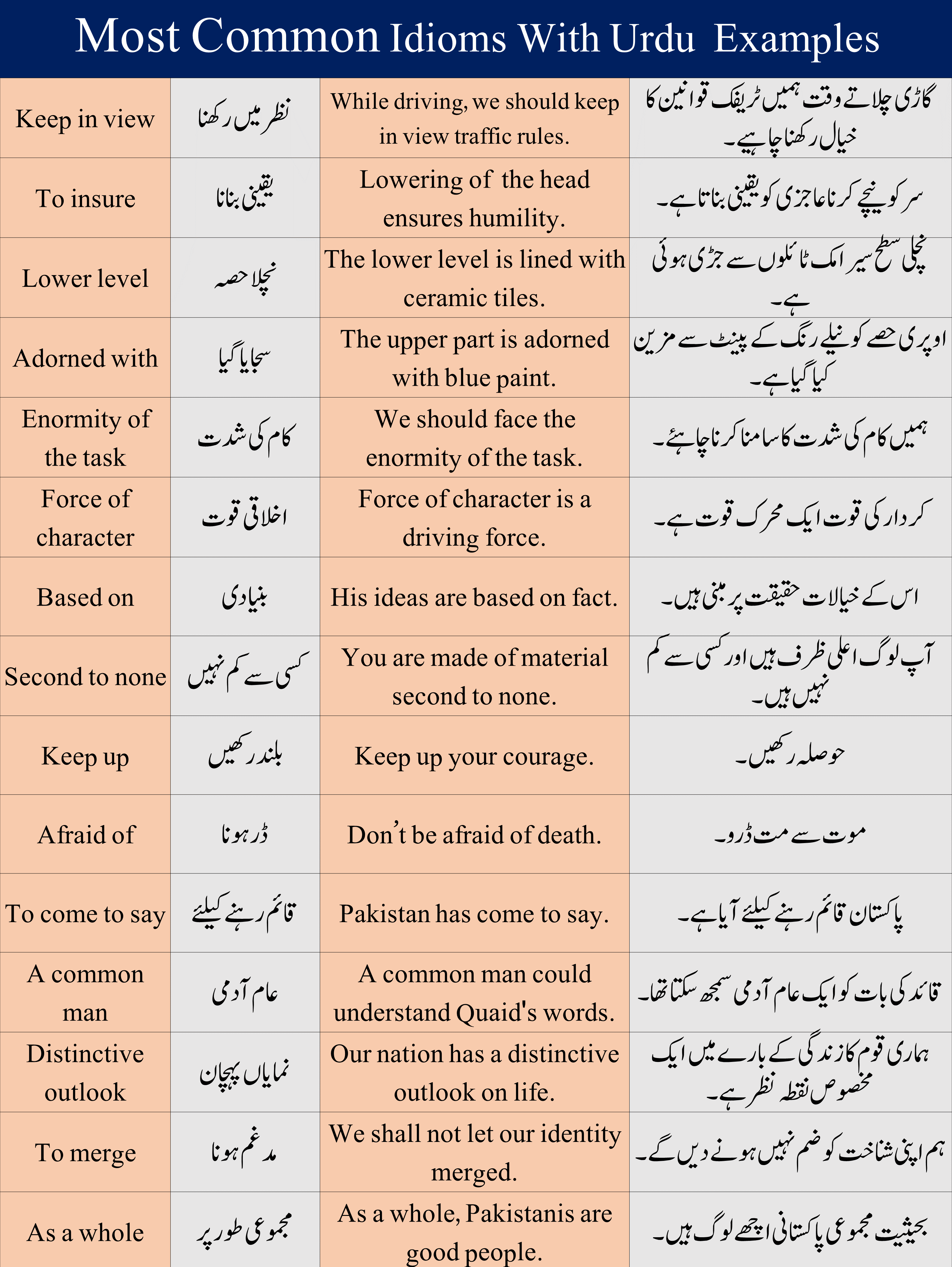 Most Common Idioms With Examples In Urdu & Hindi Meanings
